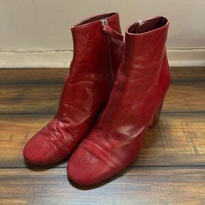 Zara Burgandy Red Leather Ankle Boots Sz 38 Spain Made